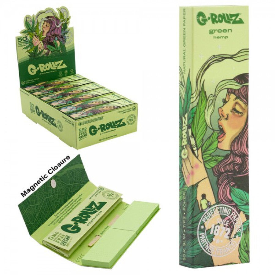 Collector 'Mushroom Lady' Organic Green Hemp King Size Papers mit Tips von G-Rollz
