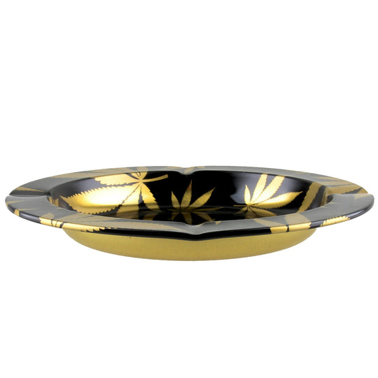 Aschenbecher Metall rund Cannabis The Green Gold Muster Rich Lux Premium Cannabisblatt