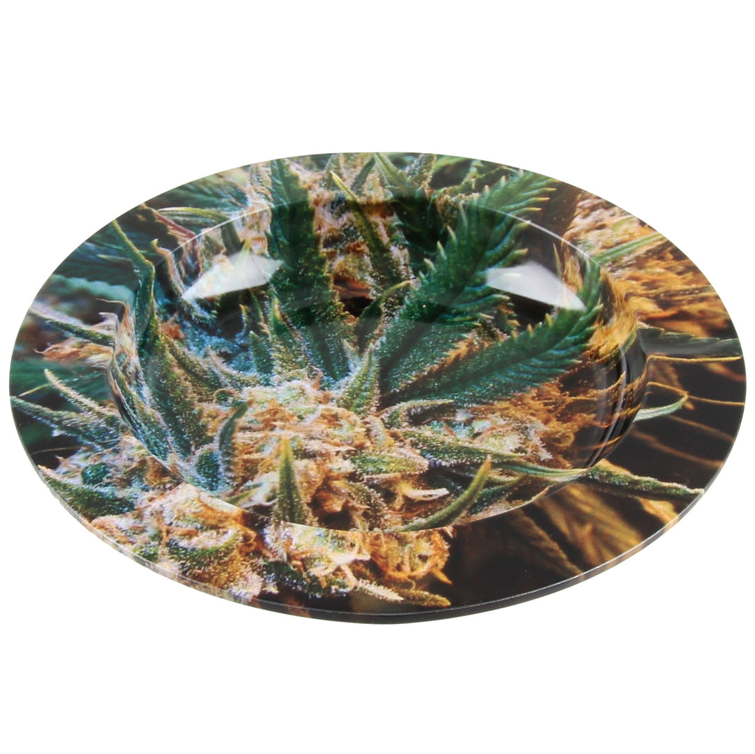 Aschenbecher Metall rund Cannabis Knolle Bud Pflanze harzig 2
