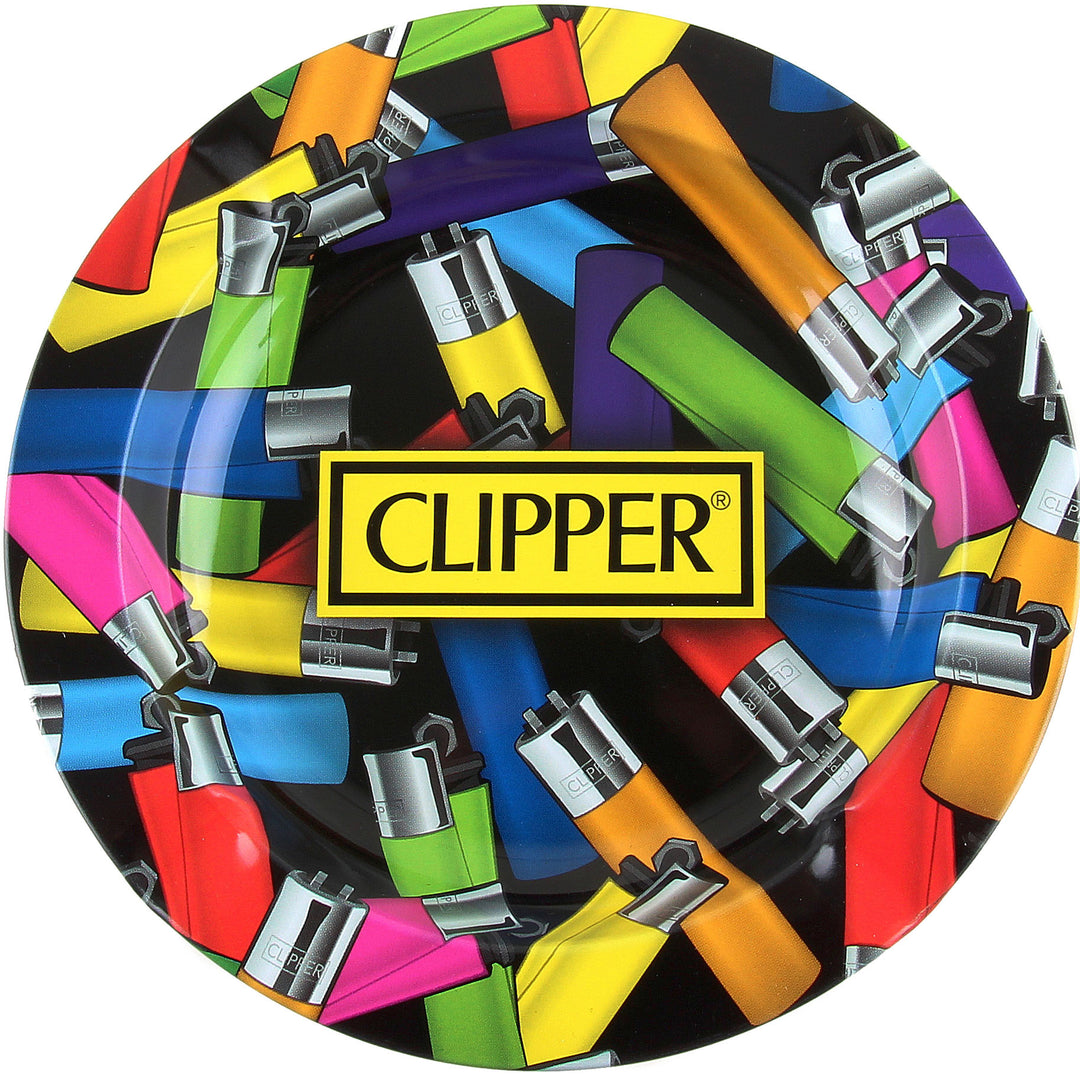 Aschenbecher Metall rund Colorful Clipper Muster Fire Smoke Feuerzeug