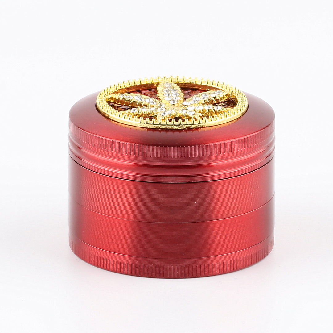 Cannabis Hanf Blatt mit Diamanten Grinder Crusher Cannabis Mühle Gold Rot Bordeaux 4
