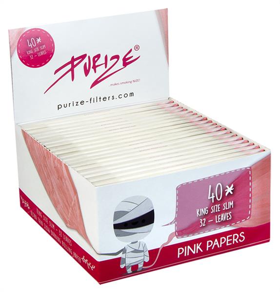 PINK King Size Slim Ultra Fine Zigarettenpapier 40er Box PURIZE Großhandel B2B