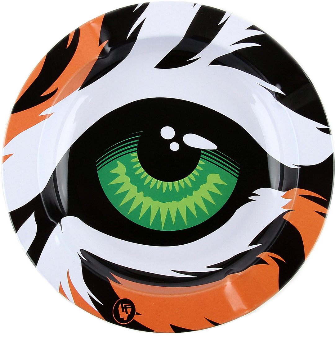 Aschenbecher Metall rund Tiger Auge grün Muster