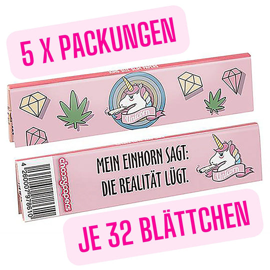 avibes®-5 x Unicorn-Einhorn-King-Size Slim-Papers-Blättchen-zum-Drehen-in-Pink-Rosa-von-Choosypapers