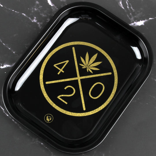 Rolling Tray Drehunterlage Bauunterlage Dreh-Tablett Mischschale 420 Leaf Cannabis Blatt gold schwarz 2
