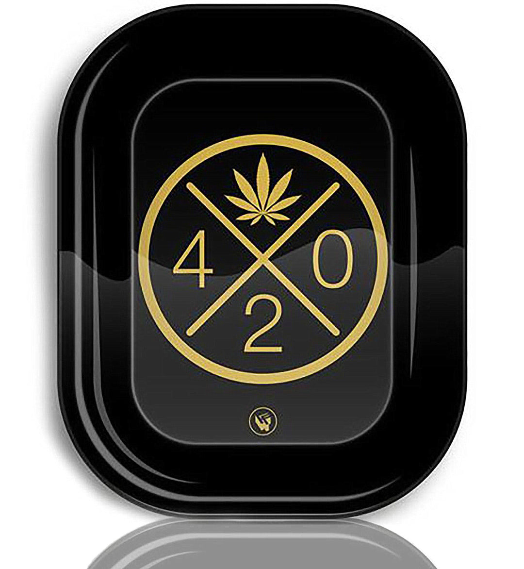 Rolling Tray Drehunterlage Bauunterlage Dreh-Tablett Mischschale 420 Leaf Cannabis Blatt gold schwarz