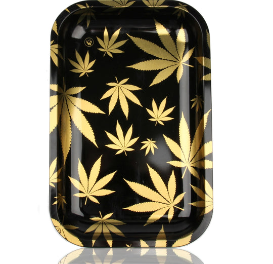 Rolling Tray Drehunterlage Dreh-Tablett Mischschale Leaves Gold Cannabis Blätter von Fire Flow