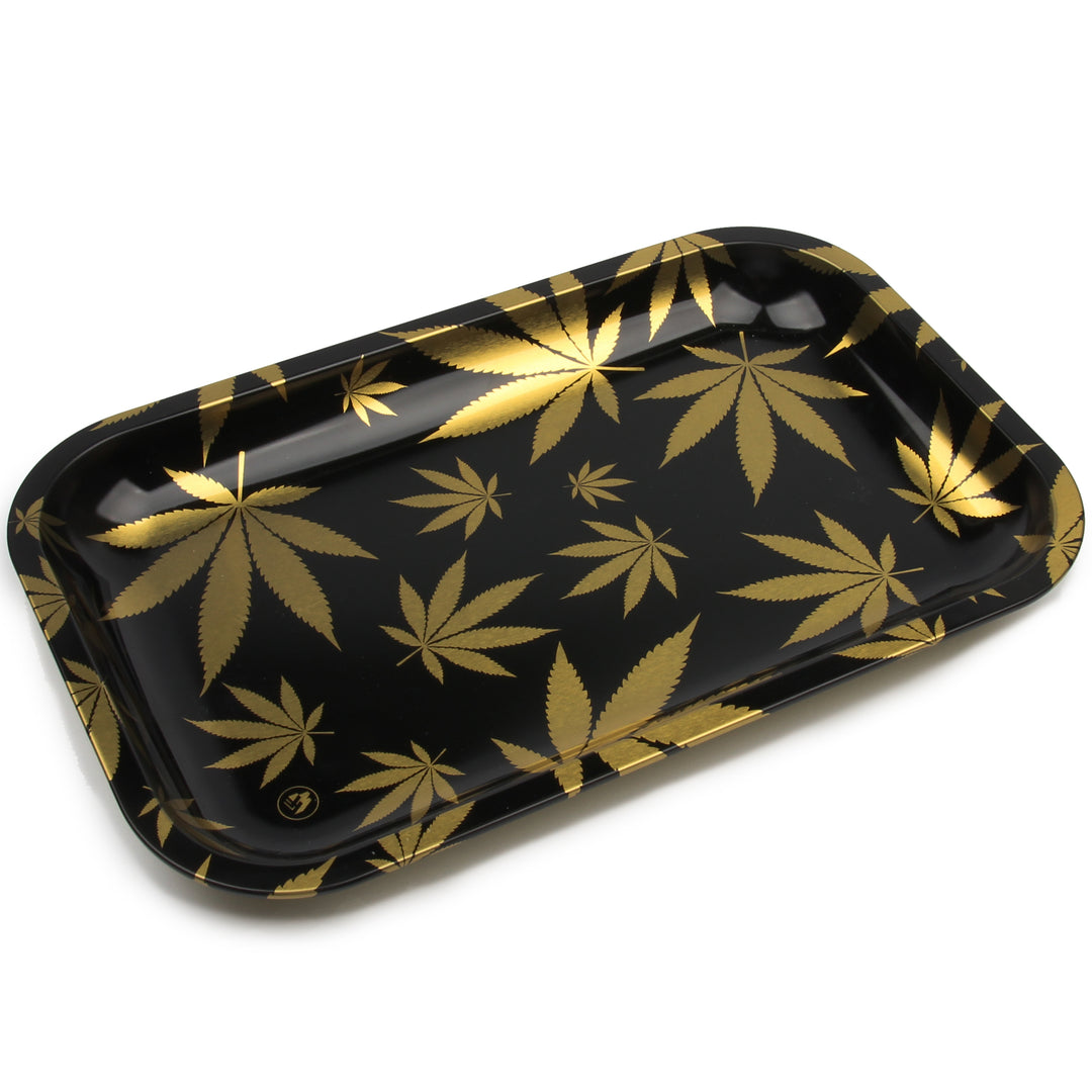 Rolling Tray Drehunterlage Dreh-Tablett Mischschale Leaves Gold Cannabis Blätter von Fire Flow 2